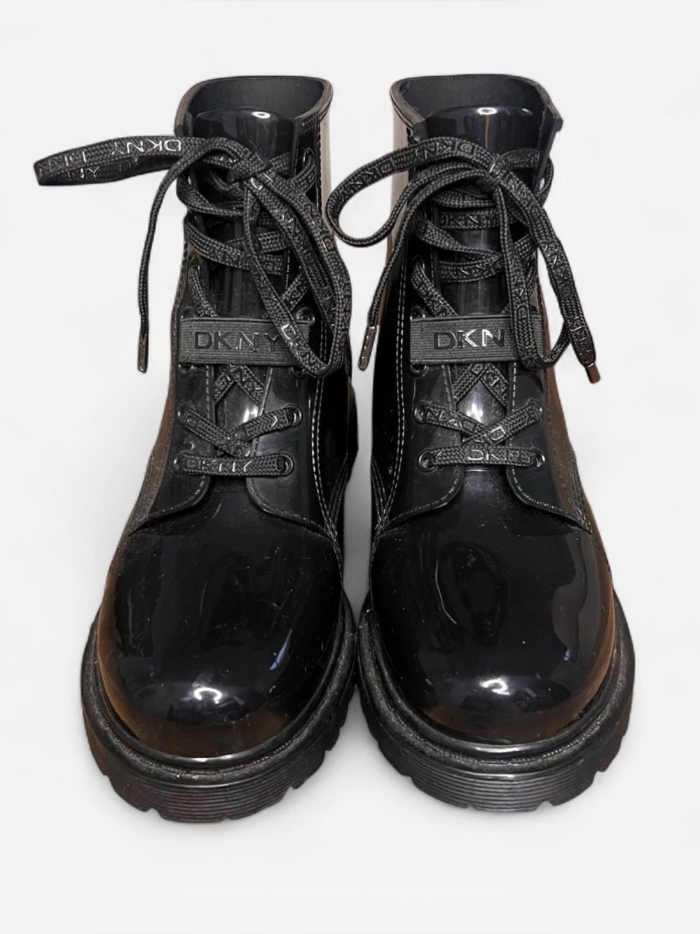 DKNY Glossy Tilly‎ Lace-Up waterproof Black rain Booties Women's Size 10
